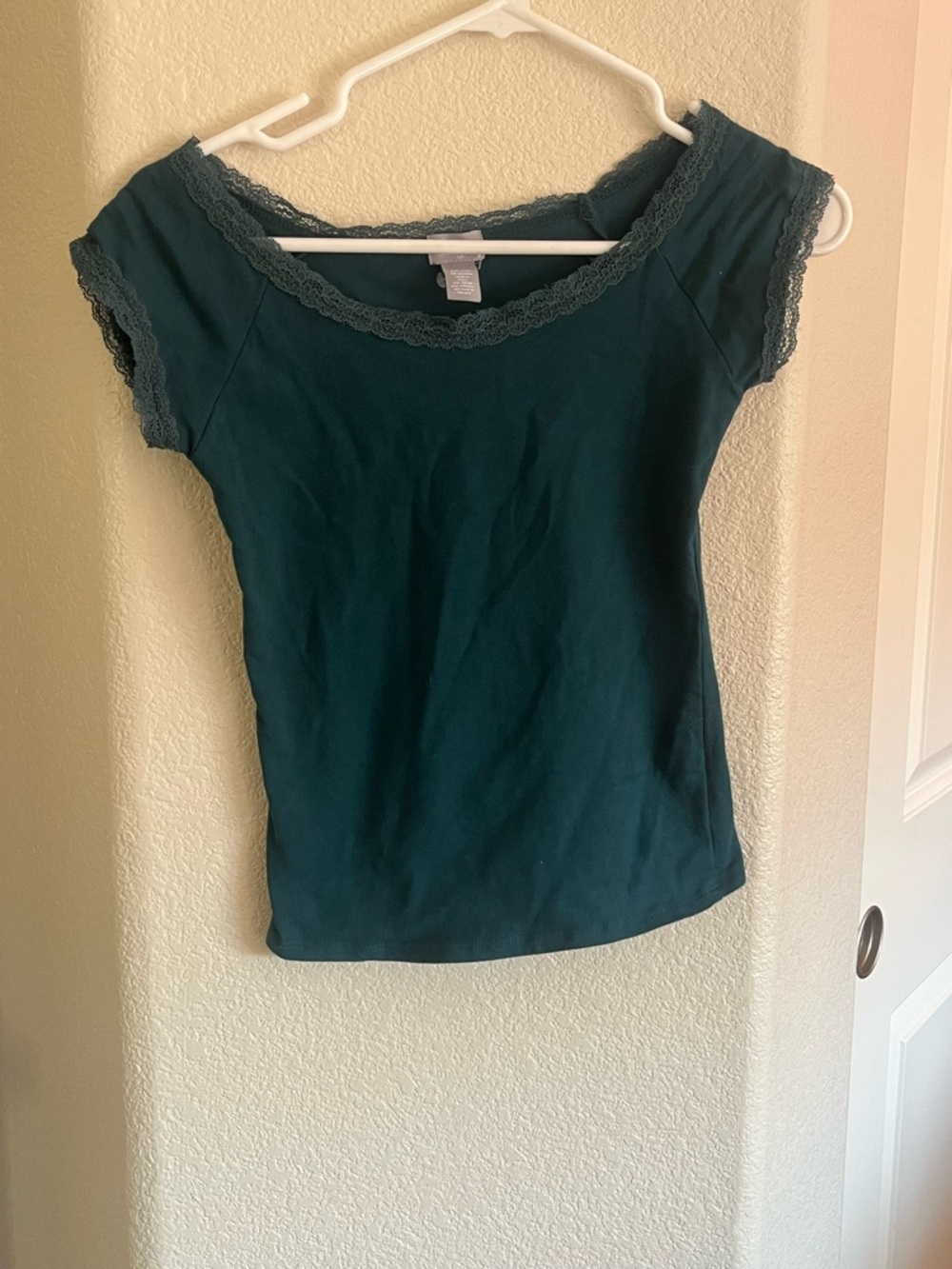 Tilly's Dark Teal Lace-Trim Cap Sleeve Top